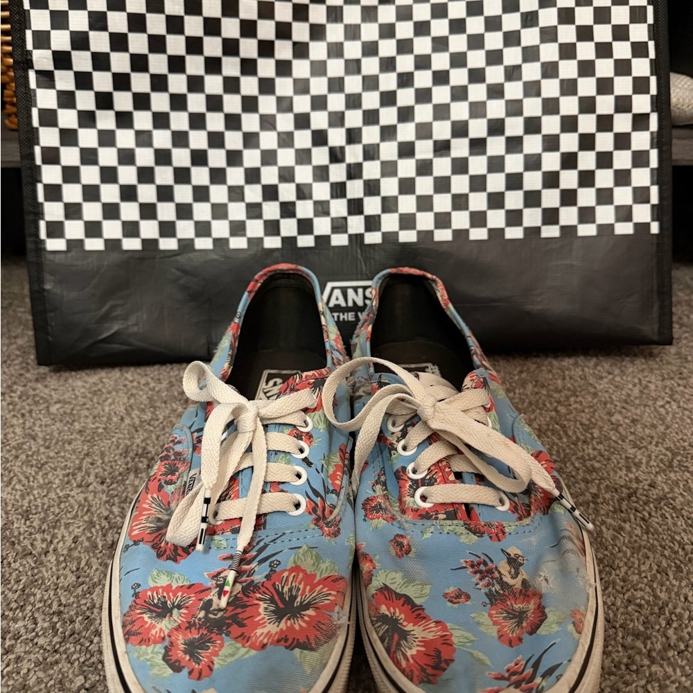 Vans Blue and Red Floral Sneakers